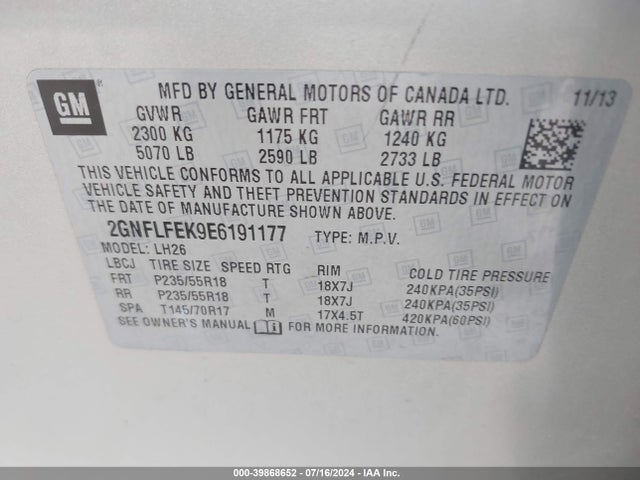 Chevrolet EQUINOX 1LT 2014 2GNFLFEK9E6191177 Image 9