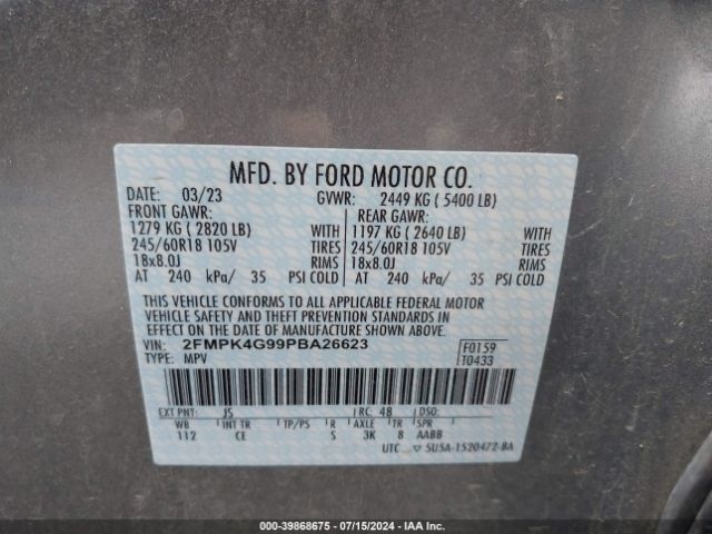 2FMPK4G99PBA26623 Ford EDGE SE