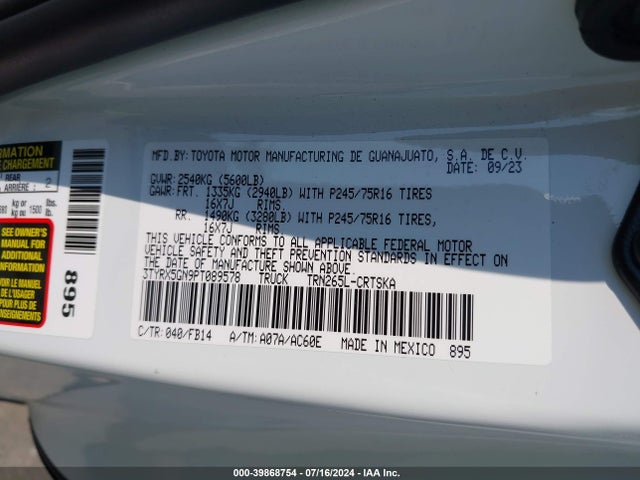 3TYRX5GN9PT089578 Toyota Tacoma Sr