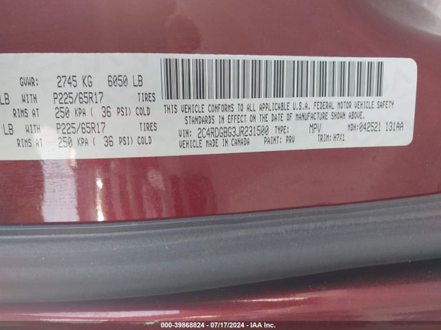Dodge Grand Caravan Se 2018 2C4RDGBG3JR231500 Image 9