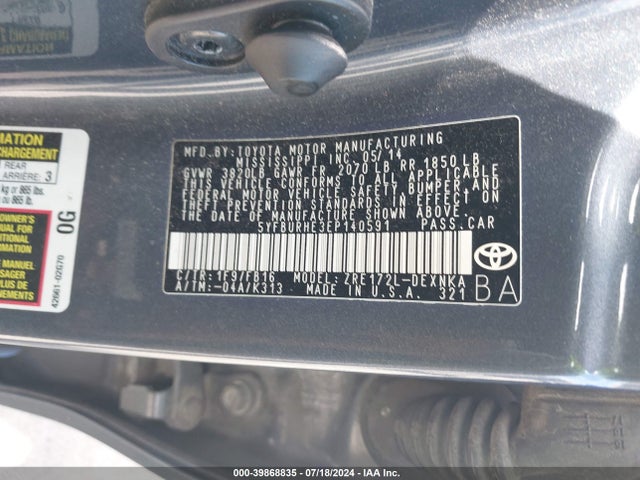 Toyota COROLLA LE 2014 5YFBURHE3EP140591 Image 9
