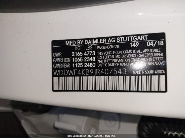 WDDWF4KB9JR407543 Mercedes-Benz C 300 4matic