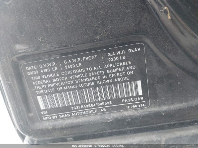 2004 SAAB 9-3 YS3FB49S641009598 Photo 8