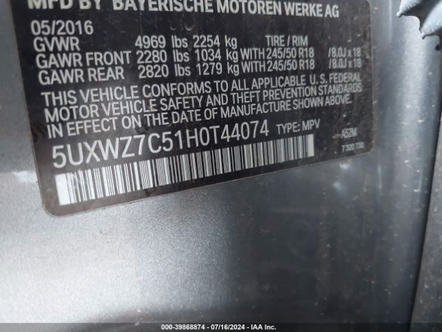 5UXWZ7C51H0T44074 BMW X3 Sdrive28i