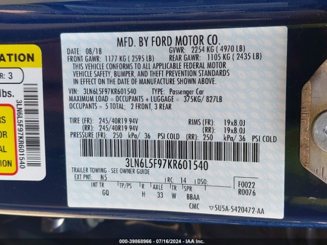 3LN6L5F97KR601540 Lincoln Mkz Reserve Ii