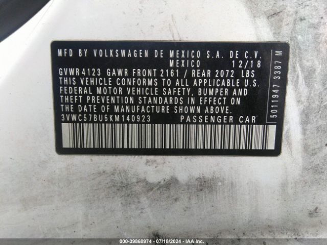 3VWC57BU5KM140923 Volkswagen Jetta 1.4t R-line/1.4t S/1.4t Se