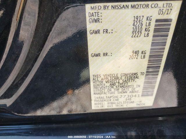 Nissan Altima 2.5 S 2017 1N4AL3AP5HC273041 Image 9