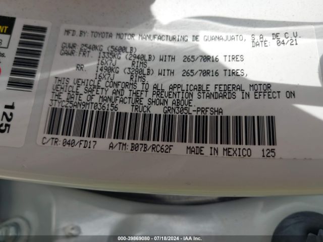 3TYCZAN9MT036156 Toyota Tacoma