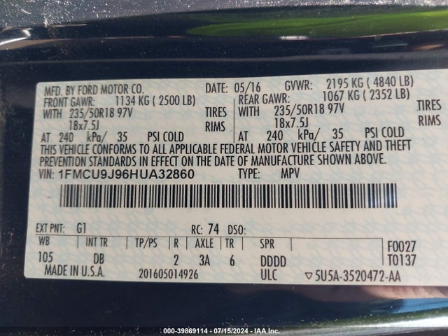 Ford Escape Titanium 2017 1FMCU9J96HUA32860 Image 9