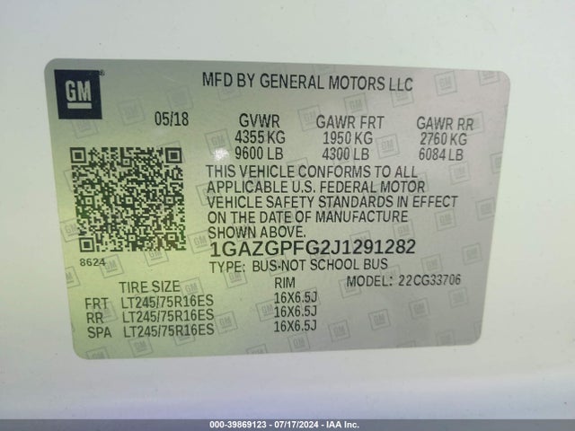 Chevrolet Express 3500 Lt 2018 1GAZGPFG2J1291282 Image 9