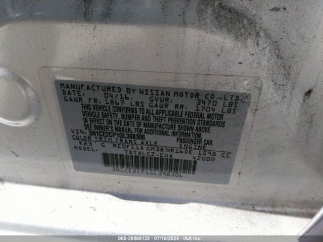 3N1CE2CP1GL398306 Nissan Versa Note S Plus
