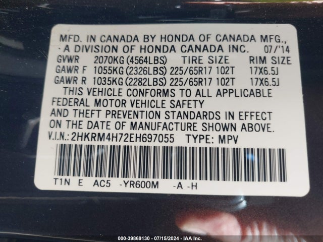 Honda Cr-v Ex-l 2014 2HKRM4H72EH697055 Image 9