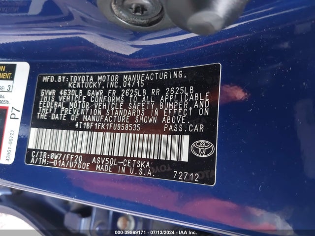 Toyota CAMRY SE 2015 4T1BF1FK1FU958535 Image 9