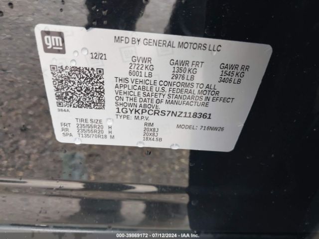 1GYKPCRS7NZ118361 Cadillac Xt6 Fwd Premium Luxury