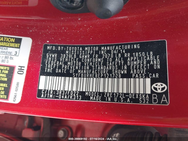 Toyota Corolla S Plus 2014 5YFBURHE8EP121728 Image 9
