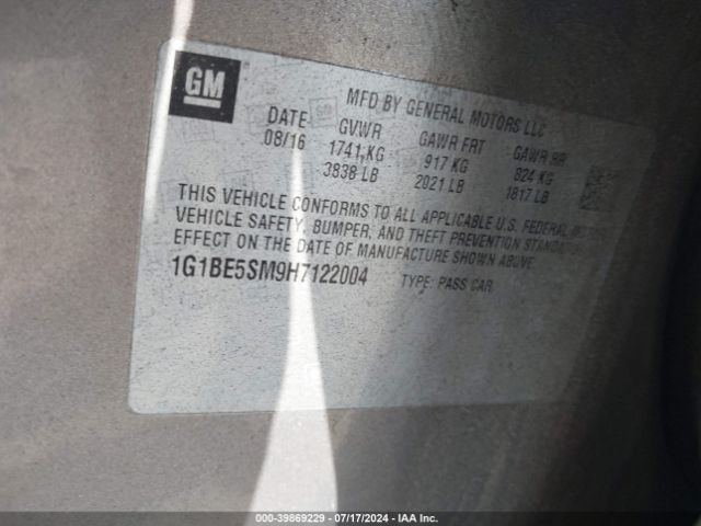 1G1BE5SM9H7122004 Chevrolet Cruze Lt Auto