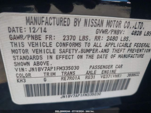 JN1BV7AP1FM335030 Infiniti Q50 Premium