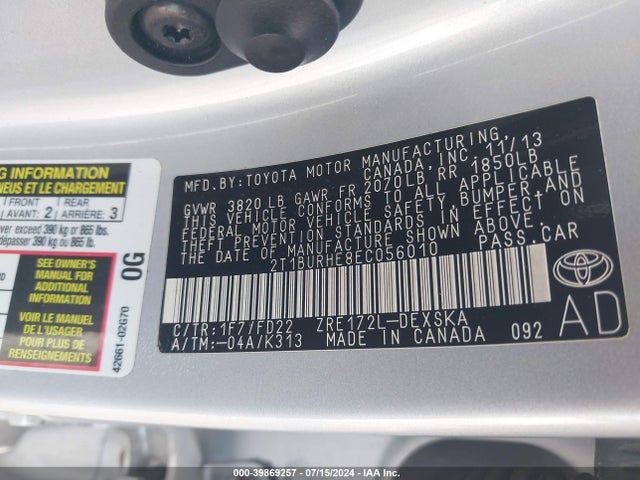 Toyota Corolla S 2014 2T1BURHE8EC056010 Image 9
