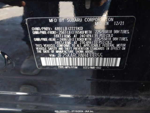 JF2SKARC8NH433355 Subaru Forester Touring