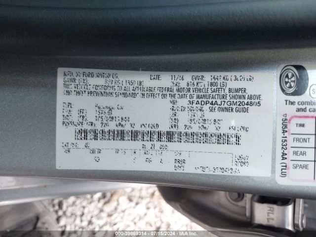 3FADP4AJ7GM204805 Ford FIESTA S