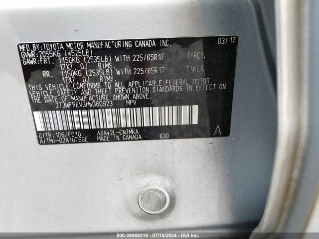 Toyota Rav4 Xle 2017 2T3WFREV3HW360923 Image 9