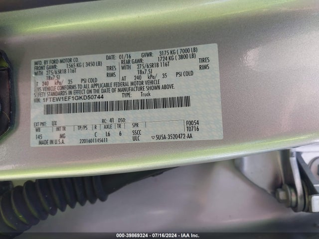 Ford F-150 Xlt 2016 1FTEW1EF1GKD50744 Image 9