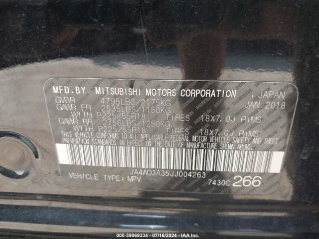 JA4AD3A35JJ004263 Mitsubishi Outlander Se