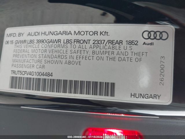 TRUT5CFV4G1004484 Audi Tt 2.0t