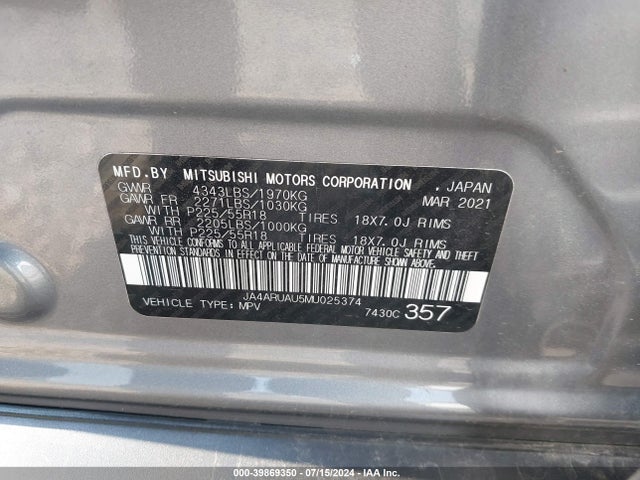 JA4ARUAU5MU025374 Mitsubishi Outlander Sport 2.0 Be Awc/2.0 Es Awc/2.0 Le Awc/2.0 Se Awc