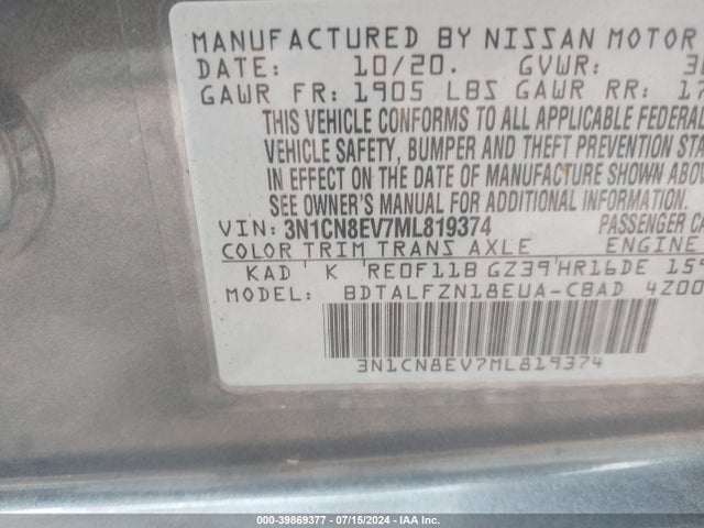 Nissan Versa Sv Xtronic Cvt 2021 3N1CN8EV7ML819374 Image 9