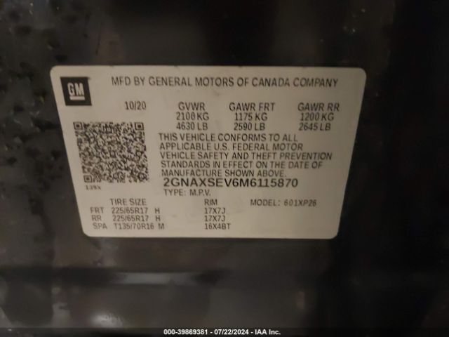 2GNAXSEV6M6115870 Chevrolet Equinox Awd Ls