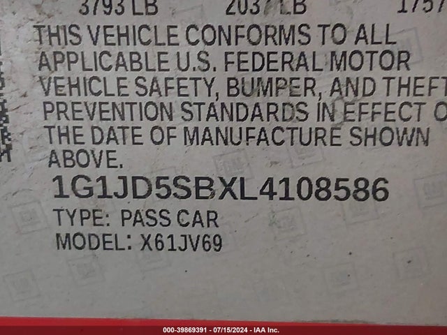 1G1JD5SBXL4108586 Chevrolet Sonic Fwd  Lt