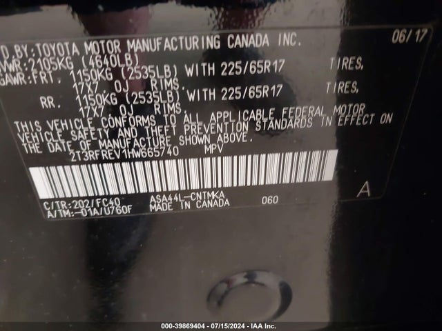 Toyota Rav4 Xle 2017 2T3RFREV1HW665740 Image 9
