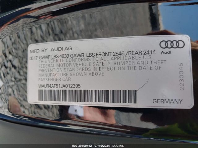 WAUR4AF51JA012395 Audi S5 3.0t Premium Plus