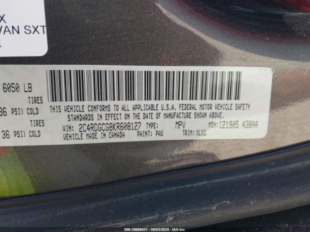 2C4RDGCG8KR608127 Dodge Grand Caravan Sxt