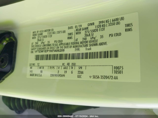 Ford F-150 Xlt 2019 1FTEW1EP1KFA86208 Image 9