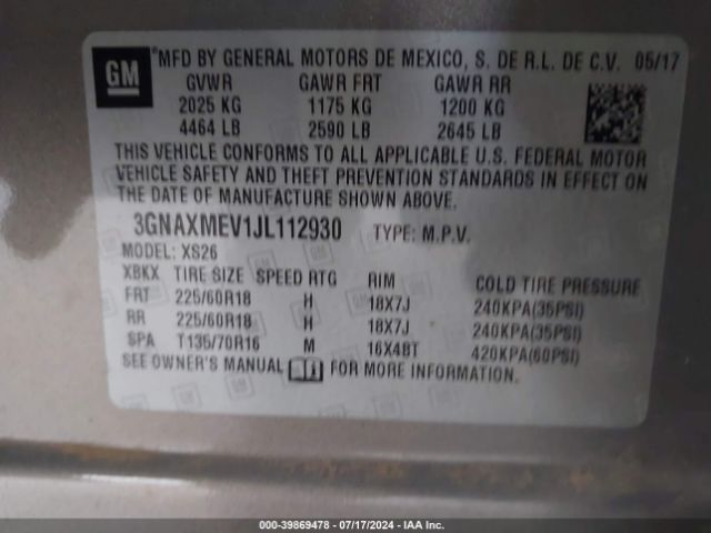 3GNAXMEV1JL112930 Chevrolet Equinox Premier