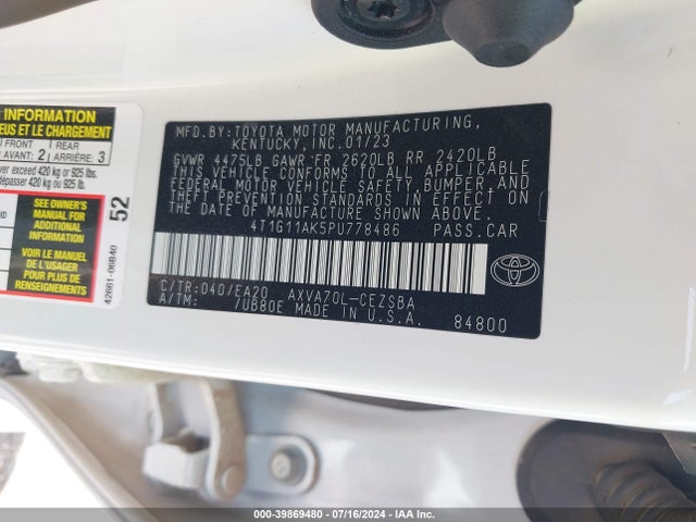 Toyota CAMRY SE 2023 4T1G11AK5PU778486 Image 9