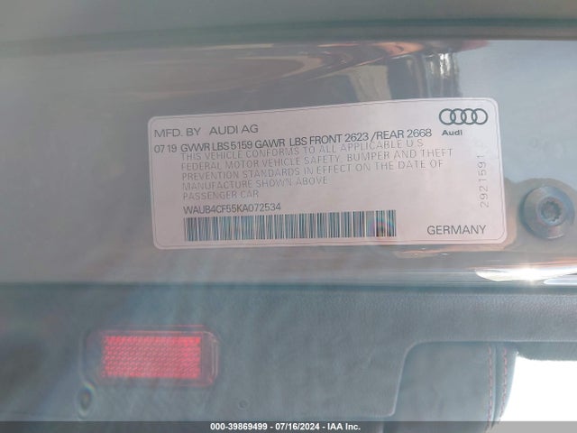 WAUB4CF55KA072534 Audi S5 3.0t Premium