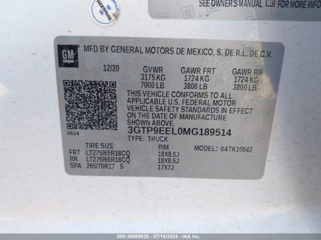 3GTP9EEL0MG189514 GMC Sierra 1500 4wd  Short Box At4