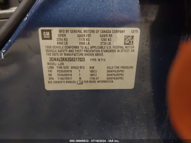2GNALDEK2G6217023 Chevrolet Equinox Ltz