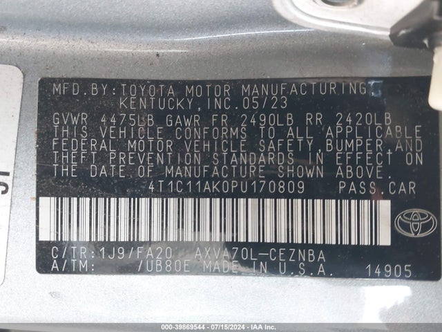 Toyota CAMRY LE 2023 4T1C11AK0PU170809 Image 9