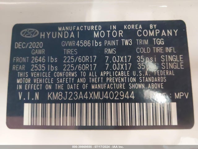 Hyundai TUCSON SE 2021 KM8J23A4XMU402944 Image 9