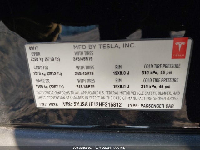 5YJSA1E12HF215812 Tesla Model S 60/75