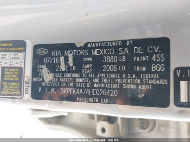 3KPFK4A74HE026420 KIA FORTE LX