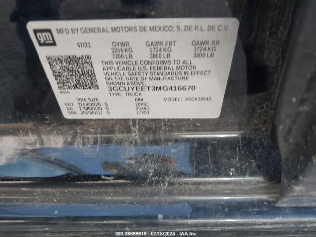 3GCUYEET3MG416670 Chevrolet Silverado 1500 4wd  Short Bed Rst