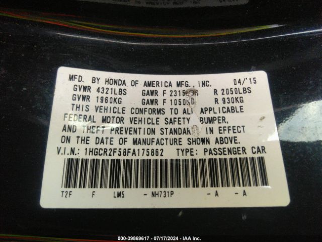 1HGCR2F58FA175862 Honda Accord Sport