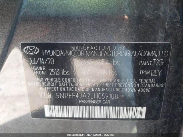 5NPEF4JA2LH059108 Hyundai SONATA SEL
