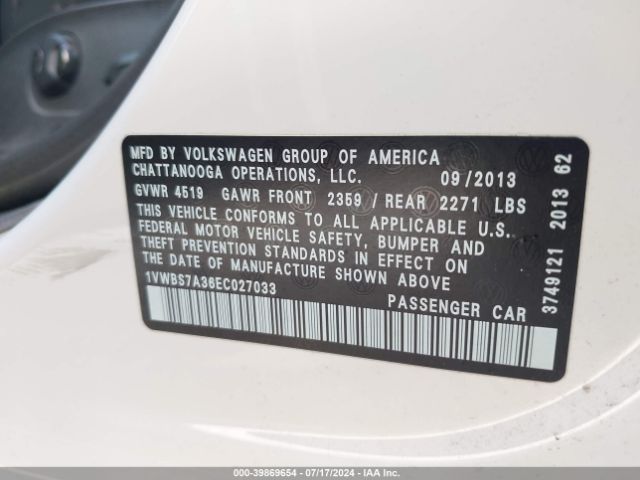 1VWBS7A36EC027033 Volkswagen Passat 1.8t Se