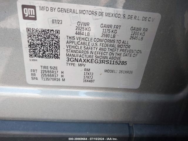3GNAXKEG3RS115285 Chevrolet Equinox Fwd Lt